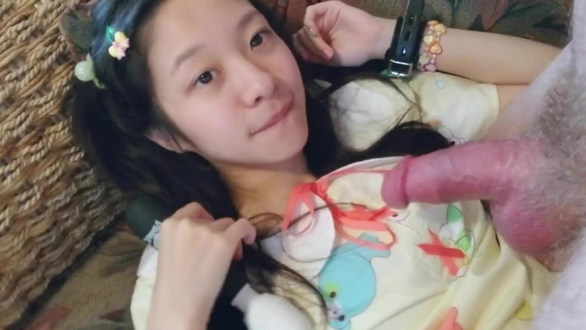 Uncensored little 18yo Asian Teen Sucks and Fucks Big White Dick